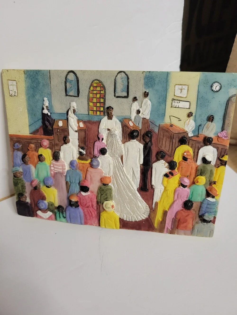 Vintage 90s Black Amercana Church Heritage Set-Family Pew Figurine & 3-D Plagues